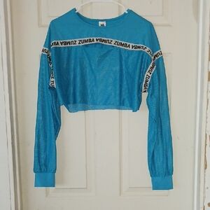 Zumba Fitness Teal Mesh Crop Top with Logo Bands  3×100$